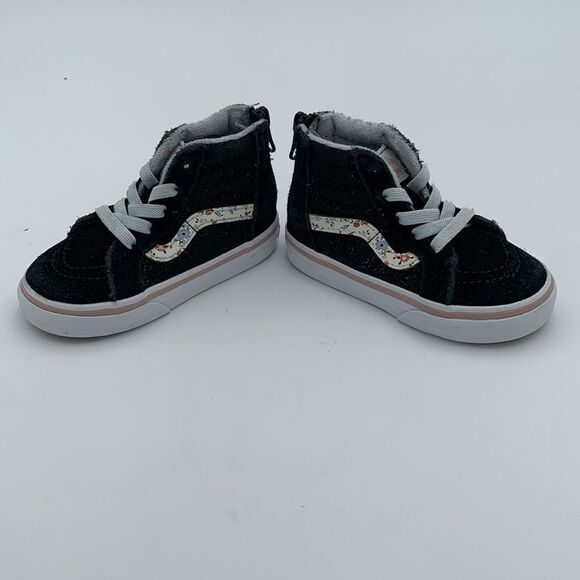 Vans black suede leather hi top Sneakers with floral racing stripe toddler 5.5 - Picture 9 of 11